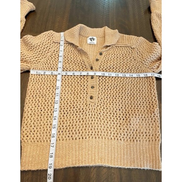 We The Free X Free People Snowdrift Sweater XS Pullover Brown Boucle 1/2 Button - Picture 9 of 11